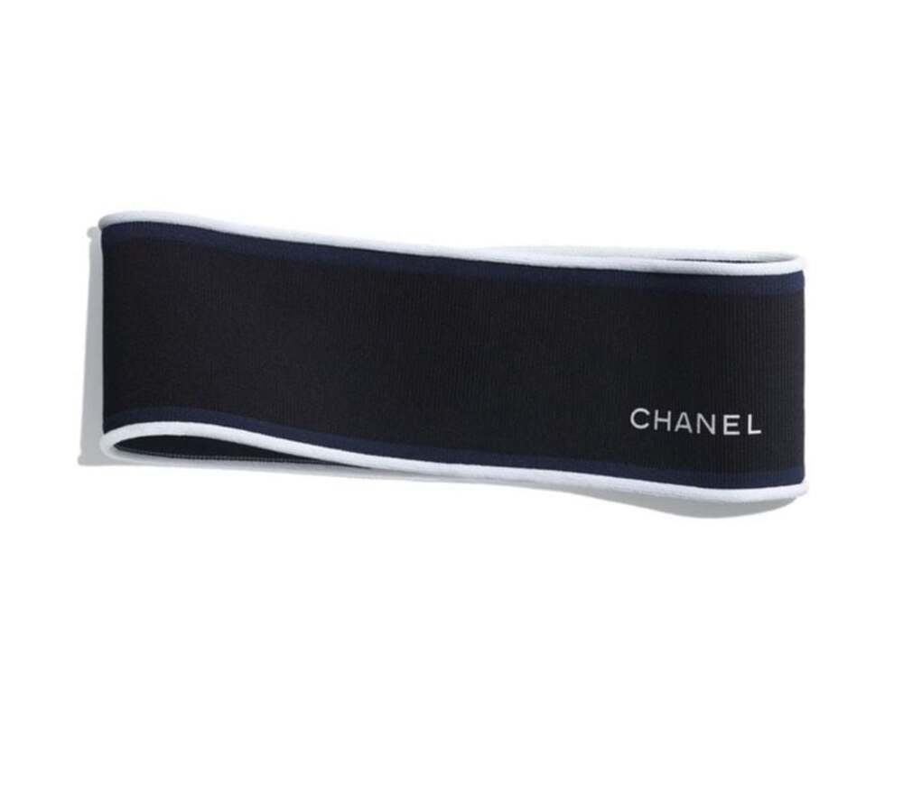 Chanel Black and White Viscose Blend Logo Headband Hatband